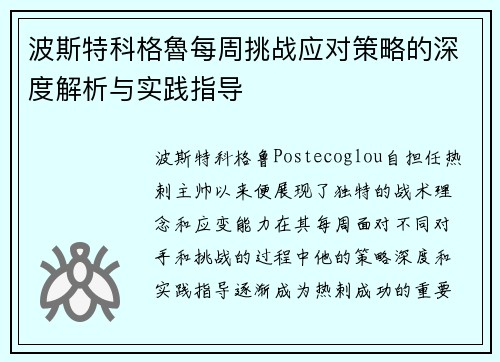 波斯特科格魯每周挑战应对策略的深度解析与实践指导 波斯特科格魯每周挑战应对策略的深度解析与实践指导